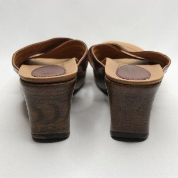 Dansko Neeci Women's Size 40 Brown & Cream Leather Wedge Slide Sandals - Picture 4 of 11